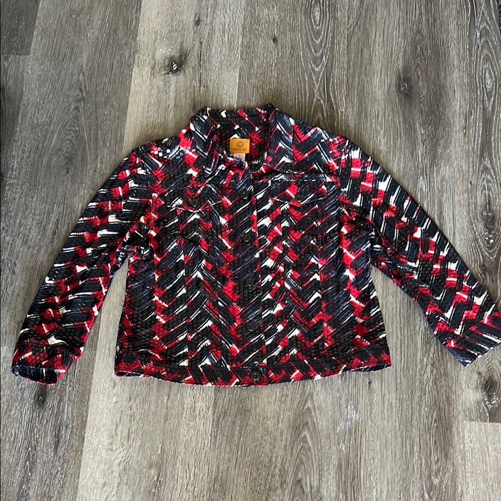 Ruby Rd. Women’s Shiny Black, Red & White Party Jacket